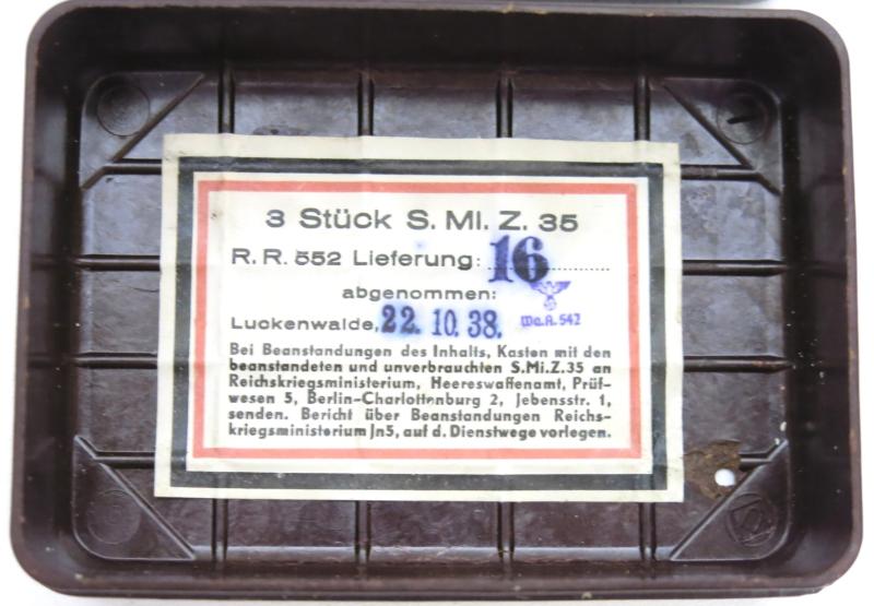 German Wehrmacht 3 Stück S. Mi. Z. 35 Empty Box R. R. 552, 22. 10. 1938, Top Condition.