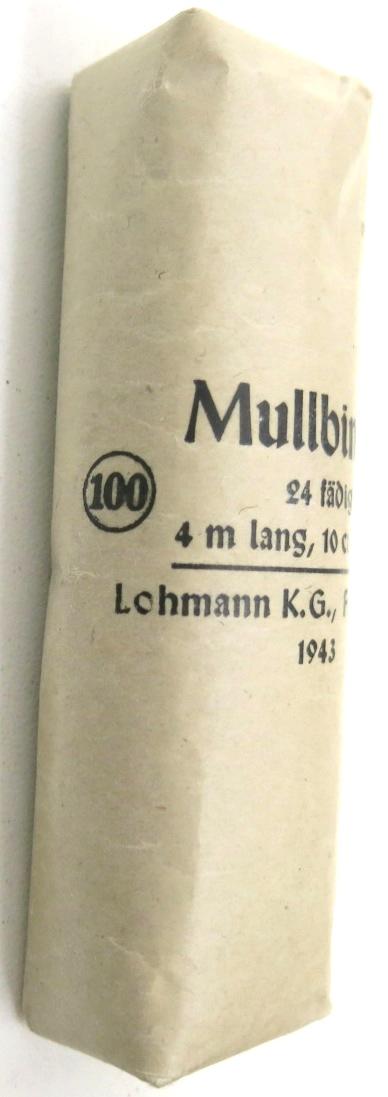 German Deutsches Rotes Kreuz D. R. K. And Luftschutz Hausapotheke Mull-Binde 4 m lang, 10 cm breit Lohmann K. G., Fahr a. Rhein 1943.