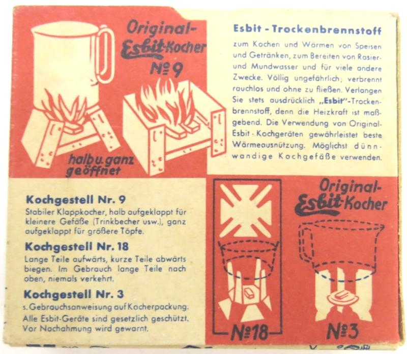 German Wehrmacht Esbit Kocher Mod. 9 Fuel Tablets Box Variation 8.