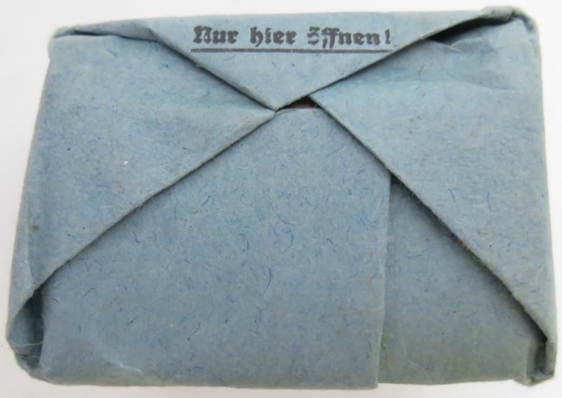 German Wehrmacht Medical 100 g entfettete Watte Wehrkreissanitätspark VI, (Münster, Osnabrück), April. 1944, Mint Unused.