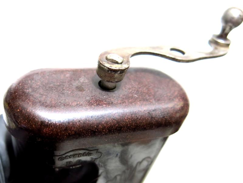 German Wehrmacht Reddish Bakelite Coffee Grinder Mint Condition Double BO Garantie Stamp, Sand Mixed Bakelite.