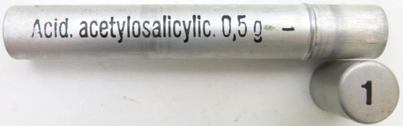German Wehrmacht Sanitär Aluminium Tablettenröhrchen Medical Pills Tube Acid. acetylosalicylic. 0,5 g, Empty.