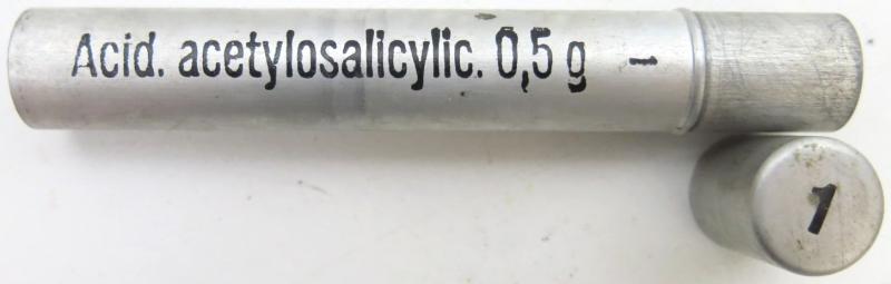 German Wehrmacht Sanitär Aluminium Tablettenröhrchen Medical Pills Tube Acid. acetylosalicylic. 0,5 g, Empty.