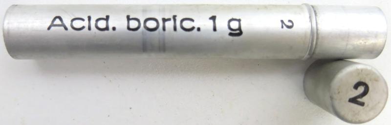 German Wehrmacht Sanitär Aluminium Tablettenröhrchen Medical Pills Tube Acid. boric. 1 g, Empty.