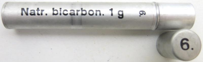 German Wehrmacht Sanitär Aluminium Tablettenröhrchen Medical Pills Tube Natr. bicarbon. 1 g, Empty.