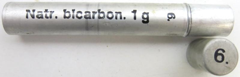German Wehrmacht Sanitär Aluminium Tablettenröhrchen Medical Pills Tube Natr. bicarbon. 1 g, Empty.