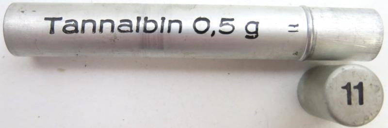 German Wehrmacht Sanitär Aluminium Tablettenröhrchen Medical Pills Tube Tannalbin 0.5 g, Empty.