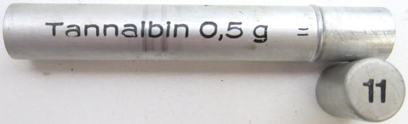 German Wehrmacht Sanitär Aluminium Tablettenröhrchen Medical Pills Tube Tannalbin 0.5 g, Empty.