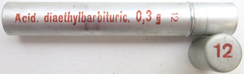 German Wehrmacht Sanitär Aluminium Tablettenröhrchen Medical Pills Tube Acid. diaethylbarbituric. 0.3 g, Empty.
