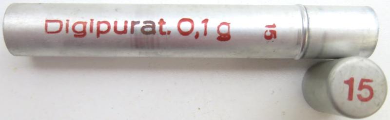 German Wehrmacht Sanitär Aluminium Tablettenröhrchen Medical Pills Tube Digipurat. 0,1 g, Empty.