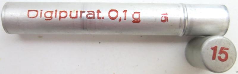 German Wehrmacht Sanitär Aluminium Tablettenröhrchen Medical Pills Tube Digipurat. 0,1 g, Empty.