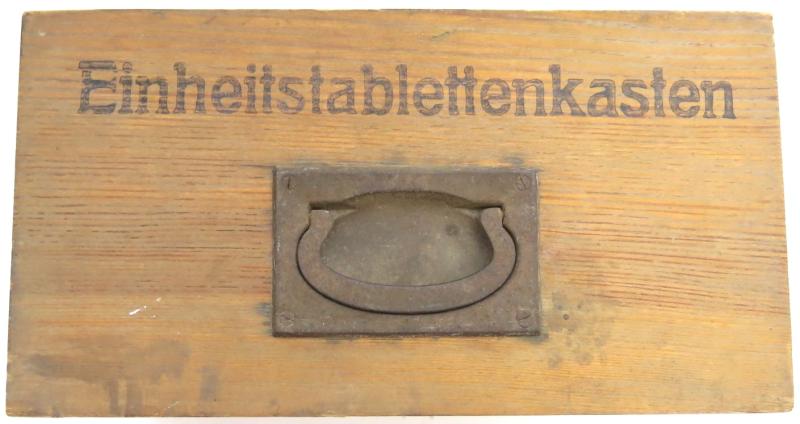 German Wehrmacht Einheitstablettenkasten Pill Box, Empty, But Complete With Rack And Label.