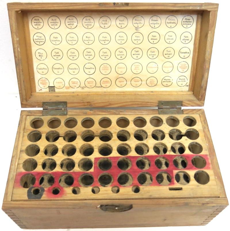 German Wehrmacht Einheitstablettenkasten Pill Box, Empty, But Complete With Rack And Label.