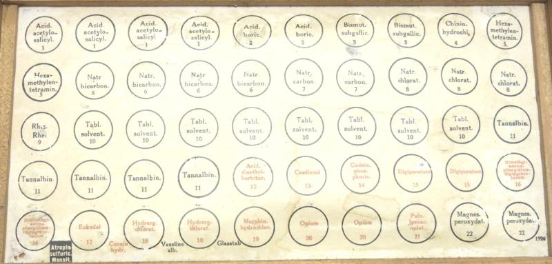 German Wehrmacht Einheitstablettenkasten Pill Box, Empty, But Complete With Rack And Label.