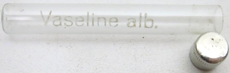 German Wehrmacht Sanitär Small Glass Tube Vaseline alb., Empty.