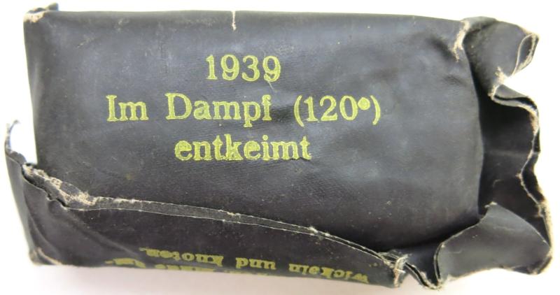 German Wehrmacht Medical Verbandstoff Medium Size Field Dressing Rubber Wrapping, 1939, Not Mint, But Unused.