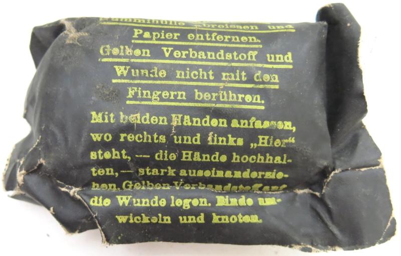 German Wehrmacht Medical Verbandstoff Medium Size Field Dressing Rubber Wrapping, 1939, Not Mint, But Unused.