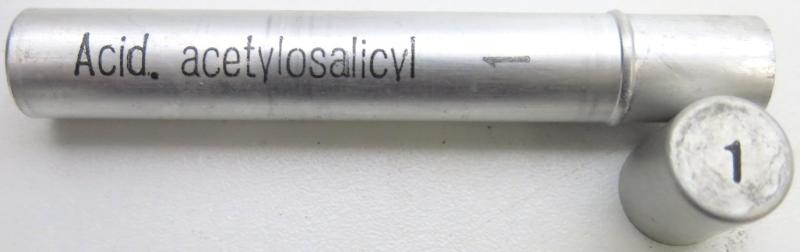 German Wehrmacht Sanitär Aluminium Tablettenröhrchen Medical Pills Tube Acid. acetylosalicylic. 0,5 g, Empty.