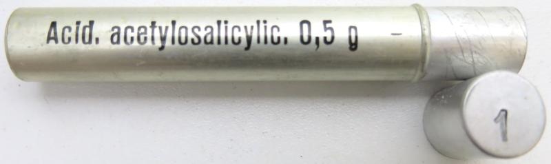 German Wehrmacht Sanitär Aluminium Tablettenröhrchen Medical Pills Tube Acid. acetylosalicylic. 0,5 g, Empty.