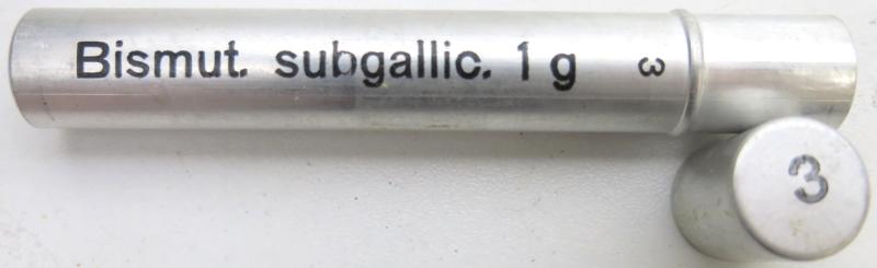 German Wehrmacht Sanitär Aluminium Tablettenröhrchen Medical Pills Tube Bismut. subgallic. 1 g, Empty.