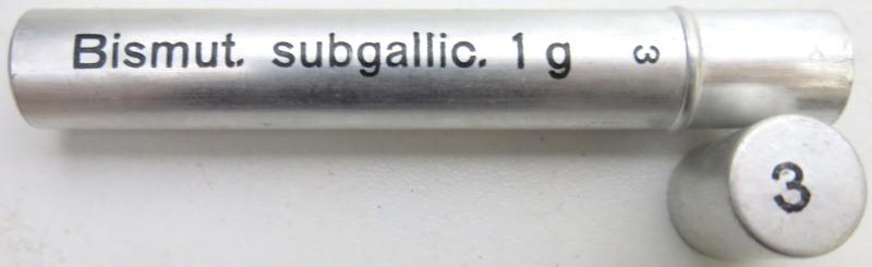 German Wehrmacht Sanitär Aluminium Tablettenröhrchen Medical Pills Tube Bismut. subgallic. 1 g, Empty.
