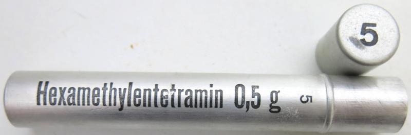 German Wehrmacht Sanitär Aluminium Tablettenröhrchen Medical Pills Tube Hexamethylentetramin 0,5 g, Empty.