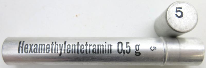 German Wehrmacht Sanitär Aluminium Tablettenröhrchen Medical Pills Tube Hexamethylentetramin 0,5 g, Empty.