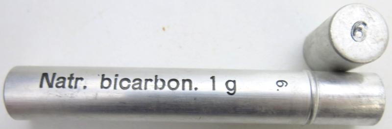 German Wehrmacht Sanitär Aluminium Tablettenröhrchen Medical Pills Tube Natr. bicarbon. 1 g, Empty.