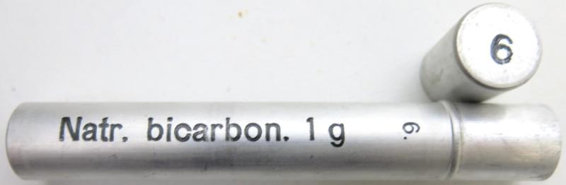 German Wehrmacht Sanitär Aluminium Tablettenröhrchen Medical Pills Tube Natr. bicarbon. 1 g, Empty.