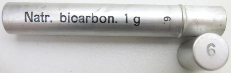 German Wehrmacht Sanitär Aluminium Tablettenröhrchen Medical Pills Tube Natr. bicarbon. 1 g, Empty.