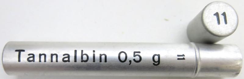 German Wehrmacht Sanitär Aluminium Tablettenröhrchen Medical Pills Tube Tannalbin 0.5 g, Empty.
