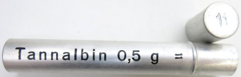 German Wehrmacht Sanitär Aluminium Tablettenröhrchen Medical Pills Tube Tannalbin 0.5 g, Empty.