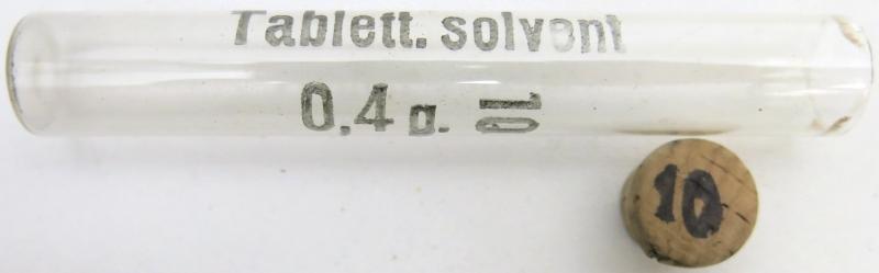German Wehrmacht Sanitär Tablettenröhrchen Glass Pills Tube Tablett. solvent. 0,4 g., Empty.