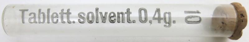 German Wehrmacht Sanitär Tablettenröhrchen Glass Pills Tube Tablett. solvent. 0,4 g., Empty.