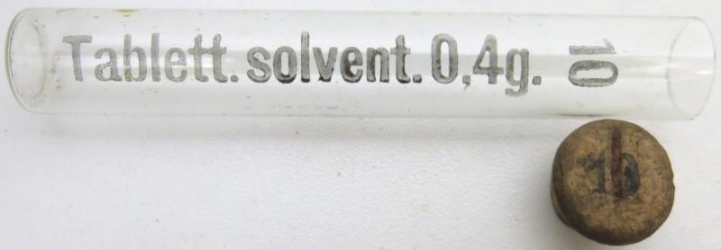 German Wehrmacht Sanitär Tablettenröhrchen Glass Pills Tube Tablett. solvent. 0,4 g., Empty.