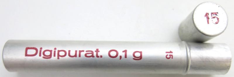 German Wehrmacht Sanitär Aluminium Tablettenröhrchen Medical Pills Tube Digipurat. 0,1 g, Empty.