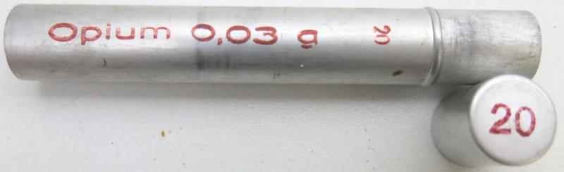 German Wehrmacht Sanitär Aluminium Tablettenröhrchen Medical Pills Tube Opium 0,03 g, EMPTY.