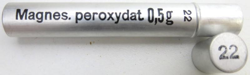 German Wehrmacht Sanitär Aluminium Tablettenröhrchen Medical Pills Tube Magnes. peroxydat. 0,5 g, Empty.