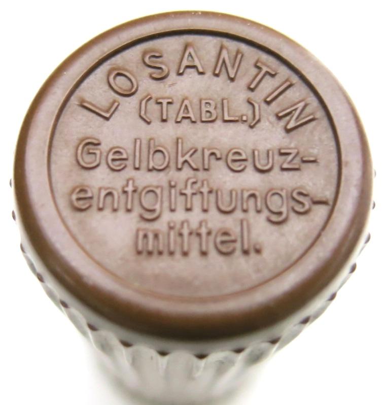 German Wehrmacht LOSANTIN Gelbkreuz entgiftungsmittel Yellow Cross Detoxifying Agents Bakelite Container 1940, Unopened.