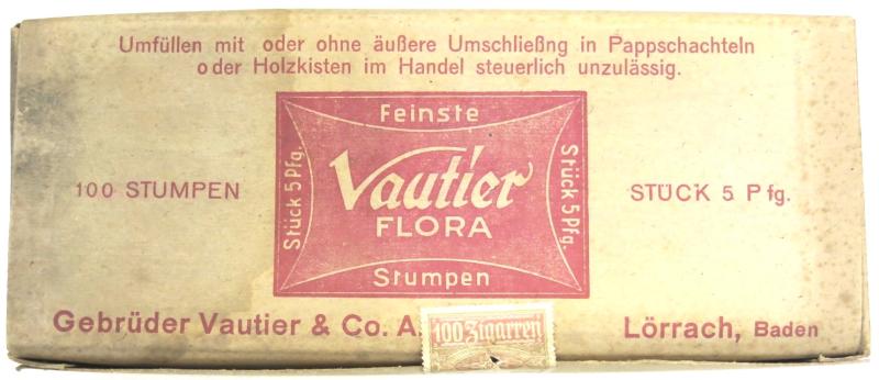 German Wehrmacht Full Unopened Box Of Vaultier Flora Stumpen, 100 Stumpen.