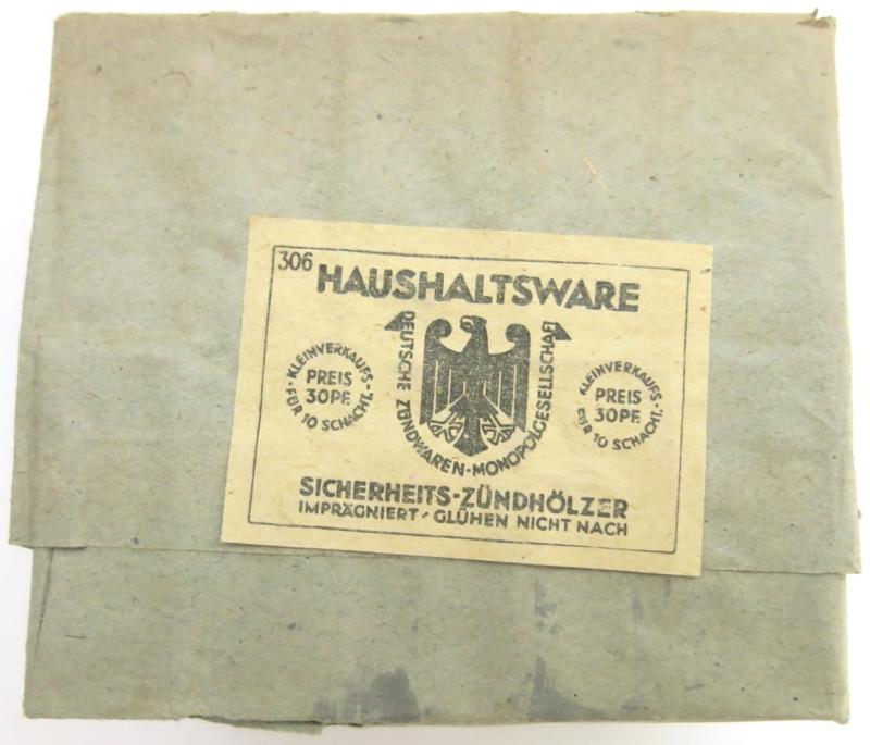 German Wehrmacht Haushaltsware Zündhölzer Wooden Matches Matchbox Original Wrapping Of Ten.