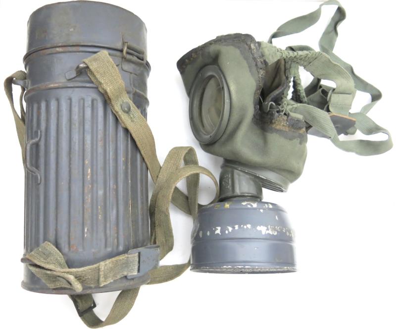 German Luftwaffe Legion Condor GM30 Gas Mask Set In Blue, Can 1934, Mask G= 1935.