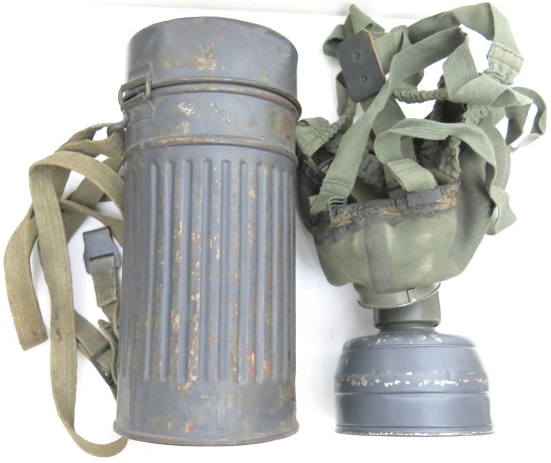German Luftwaffe Legion Condor GM30 Gas Mask Set In Blue, Can 1934, Mask G= 1935.