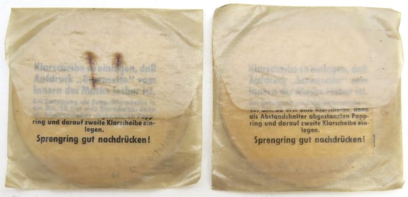 German Wehrmacht Klarscheiben Clear Lenses For Gas Mask Set Of Two Matching Dated hrr 1944.