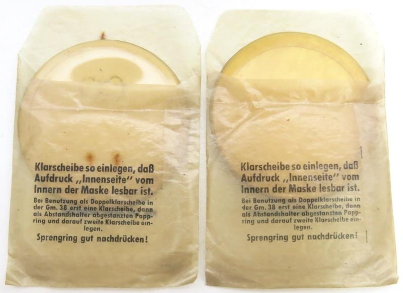 German Wehrmacht Klarscheiben Clear Lenses For Gas Mask Set Of Two Matching Dated hrr 1944.