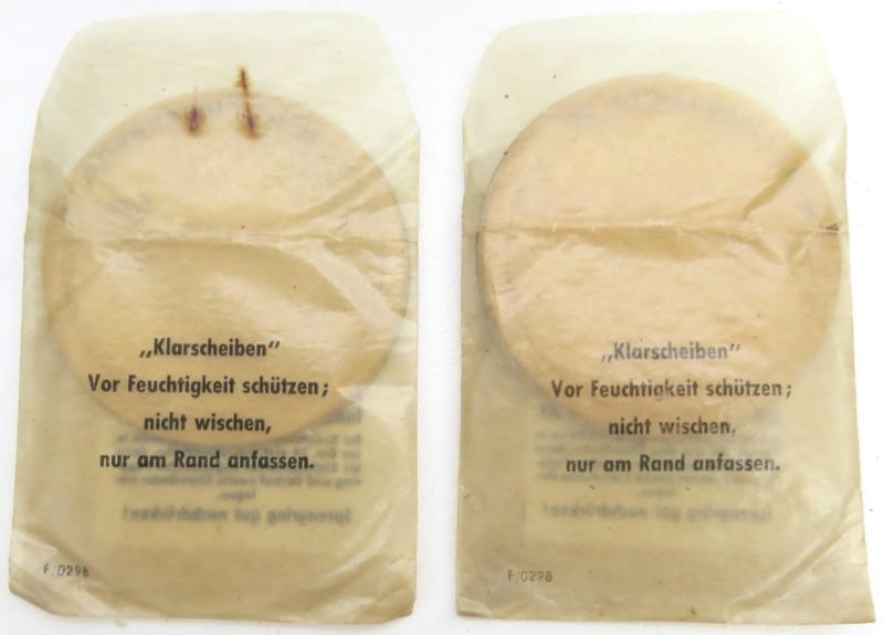 German Wehrmacht Klarscheiben Clear Lenses For Gas Mask Set Of Two Matching Dated hrr 1944.