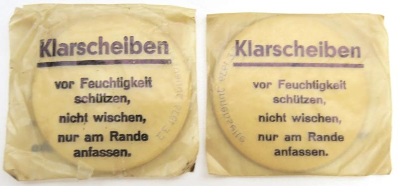 German Wehrmacht Klarscheiben Clear Lenses For Gas Mask Set Of Two Matching Dated 1939.