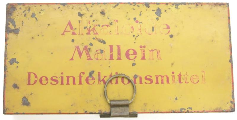 German Wehrmacht Alkaloïde Malleïn Desinfektionsmittel Hauptner 36 Yellow Tin Belonging To The Veterinär Satteltasche 29, Hard To Find.