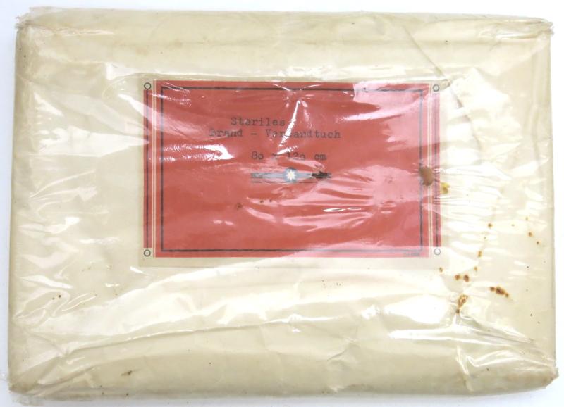 German Wehrmacht Medical Steriles Brand-Verbandtuch Burn Dressing 80 x 120 cm, Rare.
